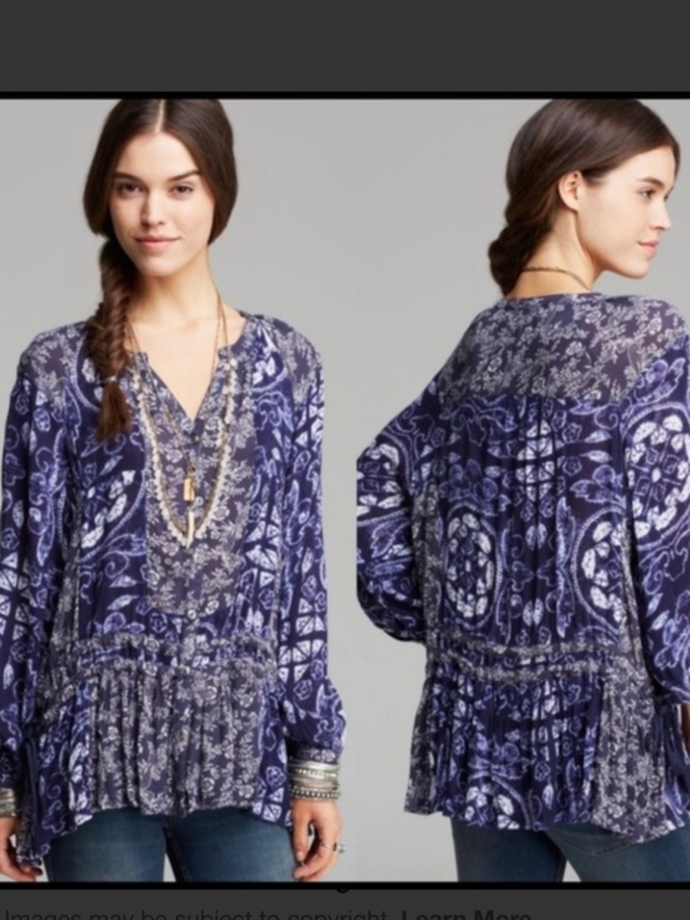 Free People Boho Hippie Blue Tunic Shirt